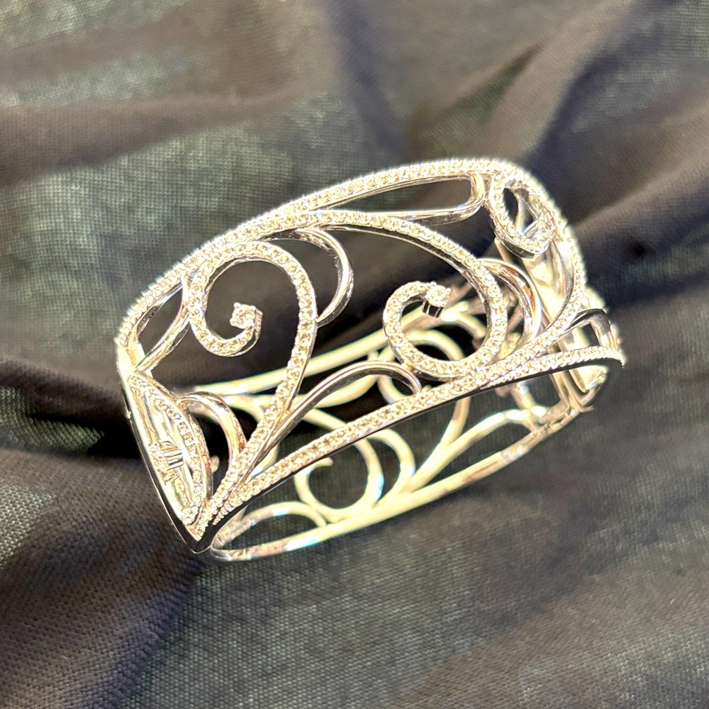 Eliot Danori Silver-Tone Pavé Filigree Cuff Bracelet